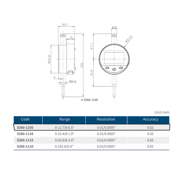 RELOJ COMPARADOR DIGITAL 3 BOTONES 0-12.7mm/0-0.5" / 0.01mm/0.0005" DASQUA - Imagen 2