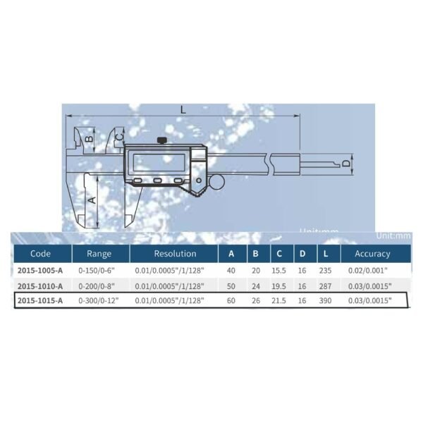 PIE DE MET DIGITAL PRO IP67 PANT GRANDE 12"X0,01MM/ 0,0005(0-300MM) DASQUA - Imagen 2