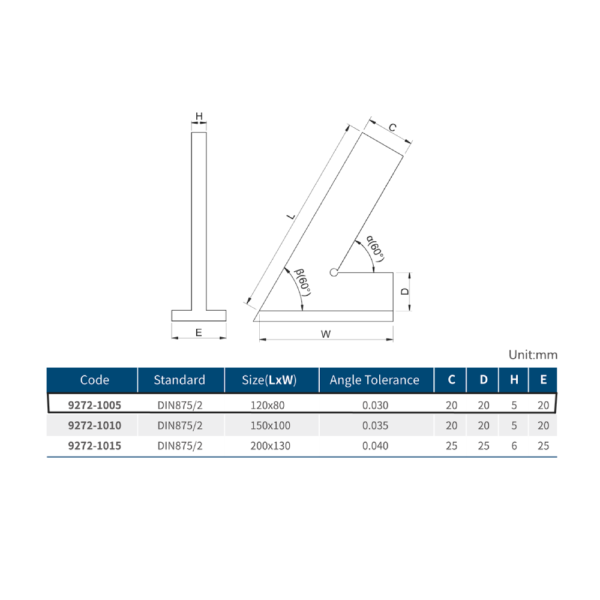 ESCUADRA 60° BASE ANCHA DIN875/2 120X80MM DASQUA - Imagen 2