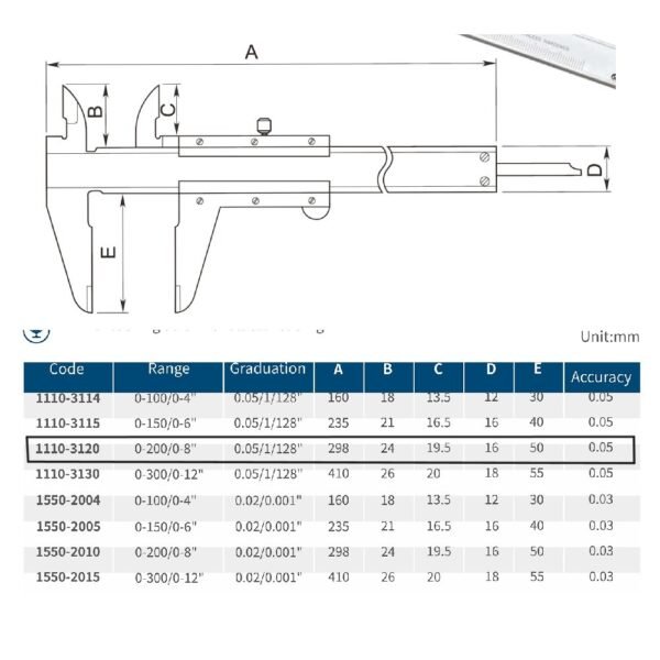 PIE DE METRO 8"X0,05MM 1/128 Ajust Pern (0-200MM) DASQUA - Imagen 2