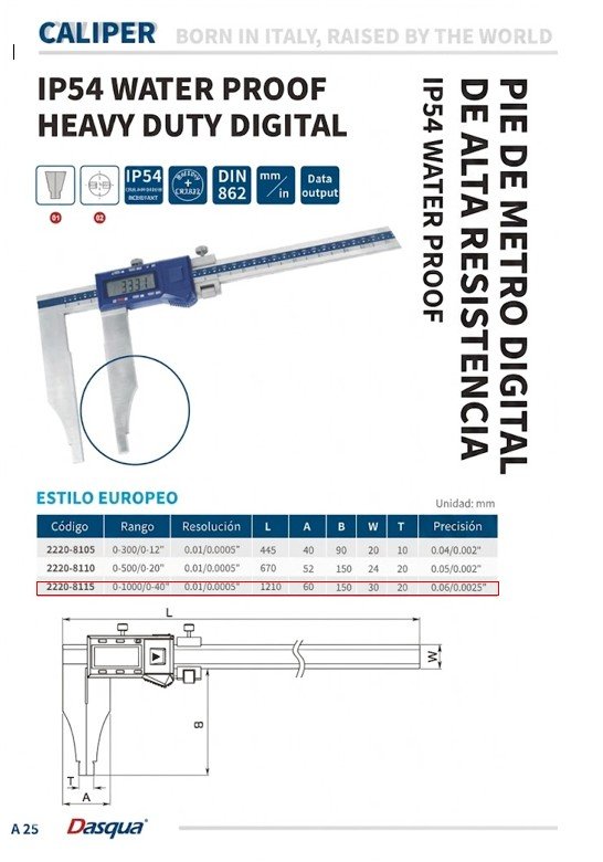 PIE MET DIG ALTA RESIST EUROPEO PL=150MM 40"X0,01MM/0,0005(0-1000MM) DASQUA - Imagen 4