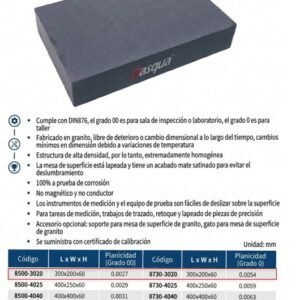MESA DE GRANITO GRADO 00 300X200X60MM DASQUA