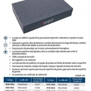 MESA DE GRANITO GRADO 00 500X315X70MM DASQUA